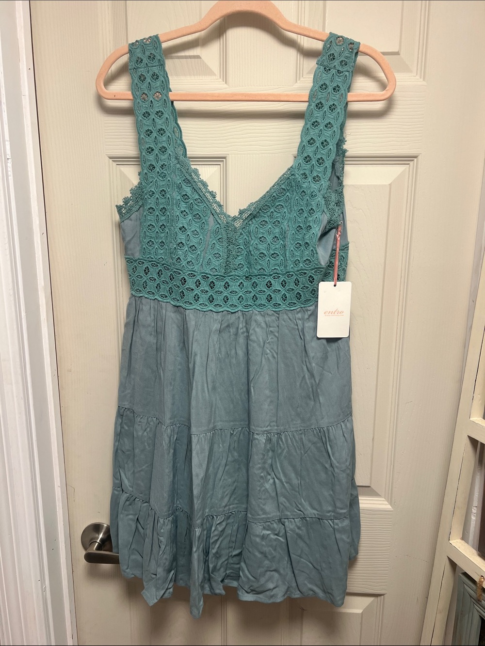 Eyelet Lace-Trim Teal Women’s Tank Top Dress